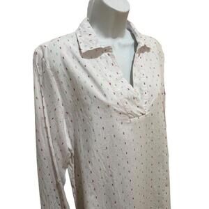 LINDA ANDERSON White Blouse with Metallic Gold Magenta Pink Aqua Blue Accents